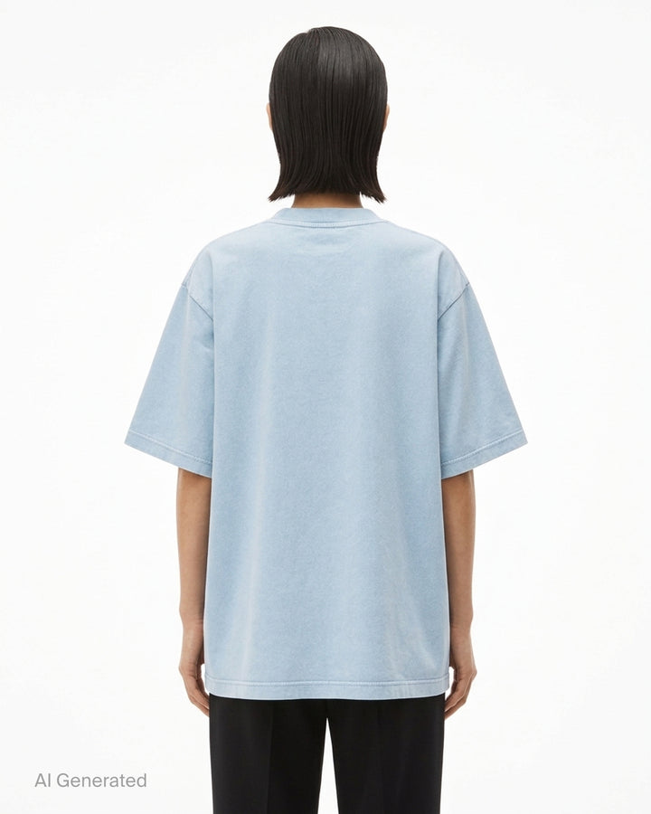Alexander Wang oversized washed black short sleeve tee with centre chest logo print on white background - back