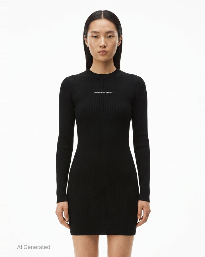 Long Sleeve Crew Neck Dress | Alexander Wang | Club21 - front