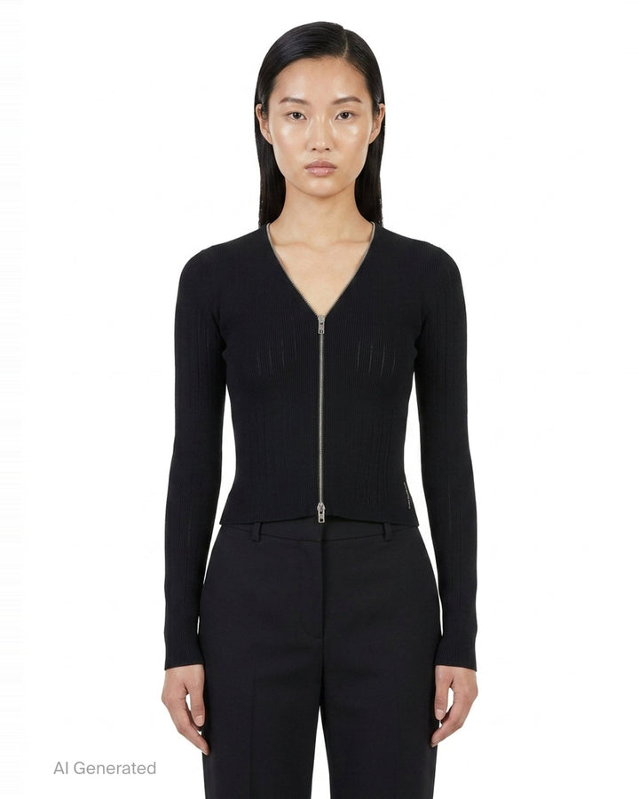 Long Sleeve V-Neck Pointelle Cardigan | Alexander Wang | Club21 - front