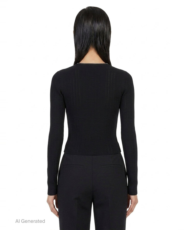 Long Sleeve V-Neck Pointelle Cardigan | Alexander Wang | Club21 - back