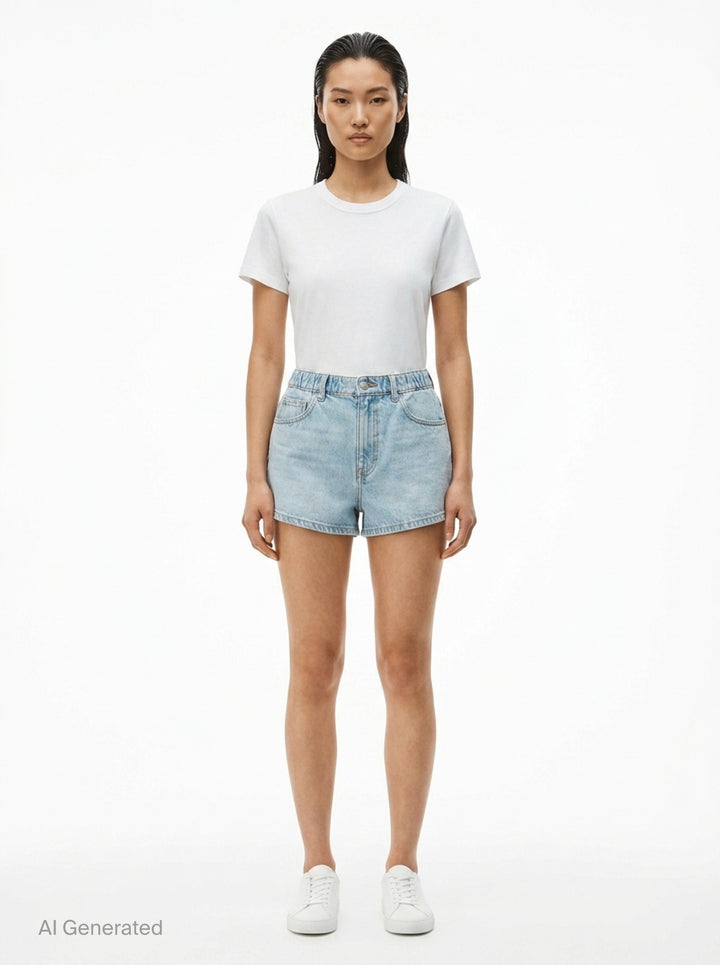 Marathon Rhinestone Denim Shorts | Alexander Wang | Club21 - front