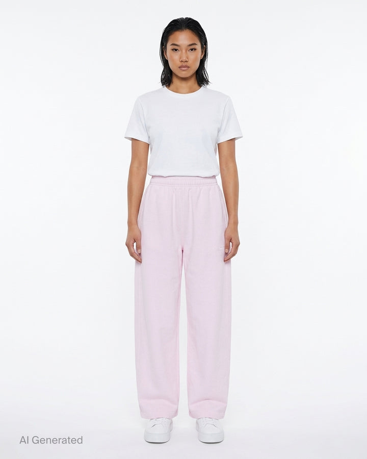 Alexander Wang Mid-Rise Relaxed Sweatpants in slate blue melange fleece with wide-leg silhouette, elasticated waistband, and subtle logo print at the hip - front