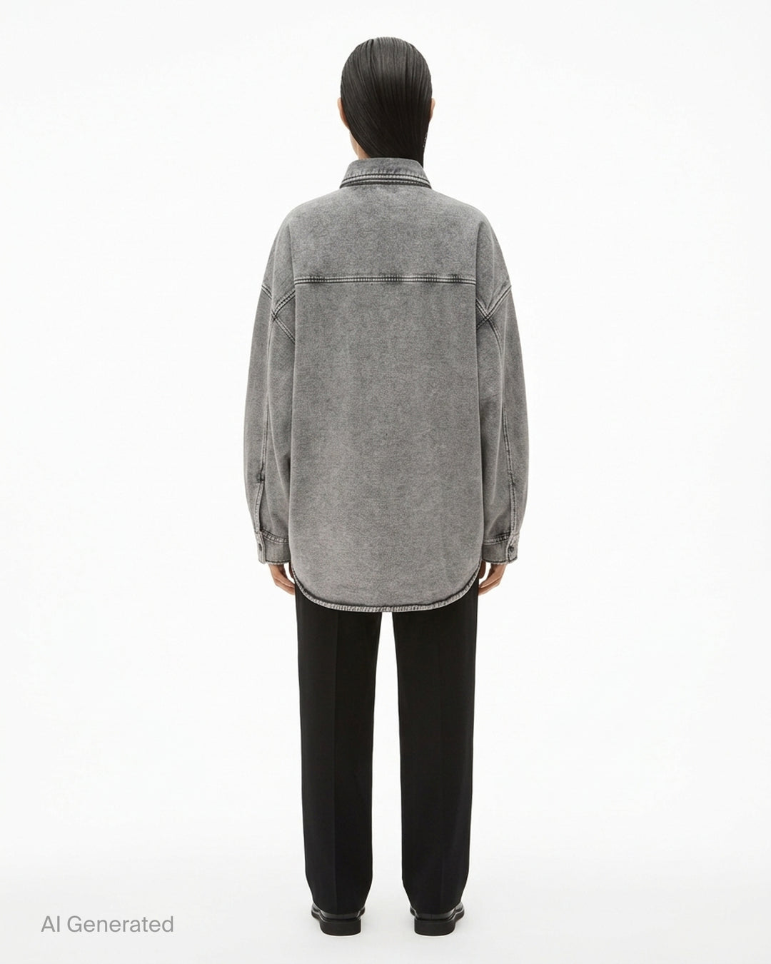 Alexander Wang oversized washed grey denim button-down shirt with shadow-print logo chest pocket and dropped shoulders - back