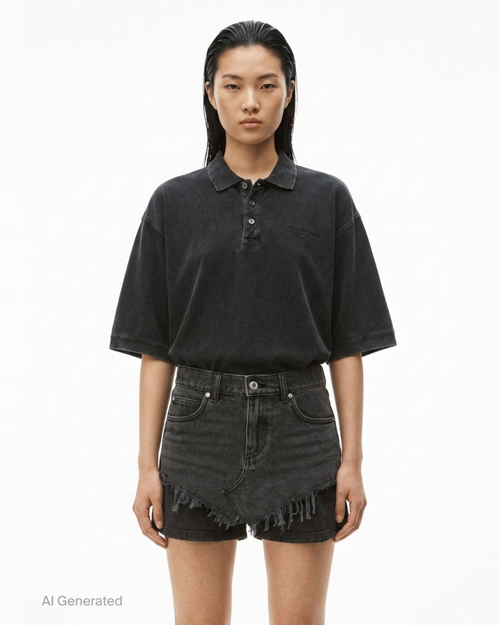 Pre-Styled Denim Polo Dress | Alexander Wang | Club21 - front