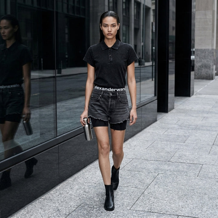 Relaxed Denim Shorts With Logo Waistband | Alexander Wang | Club21 - lifestyle
