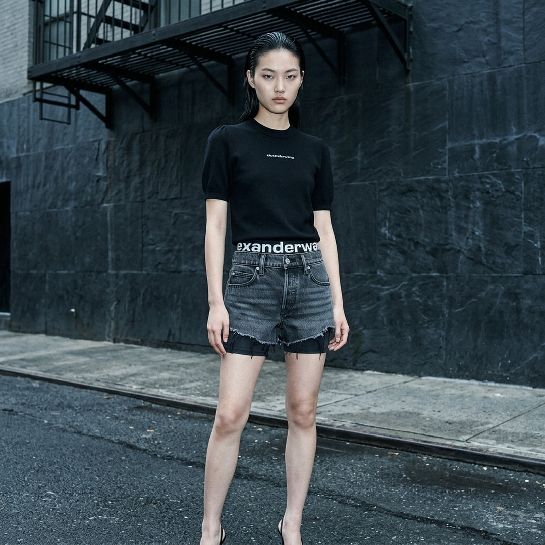 Short Sleeve Crewneck Hotfix Logo Knit Top | Alexander Wang | Club21 - lifestyle