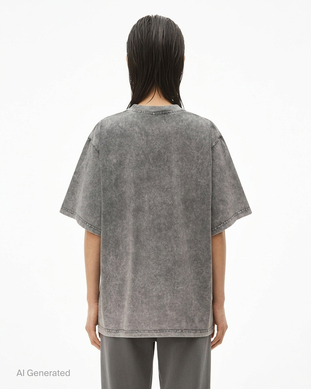 Alexander Wang short sleeve tee in washed grey with a printed shadow pocket and wordmark on the chest - back
