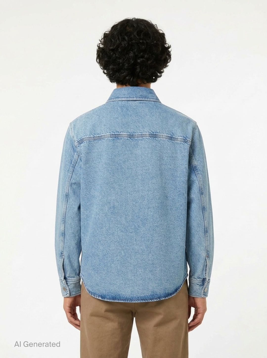 AMI Paris Ami de Cœur denim overshirt in light blue wash with snap-button placket and heart-over-A logo on chest pocket - back