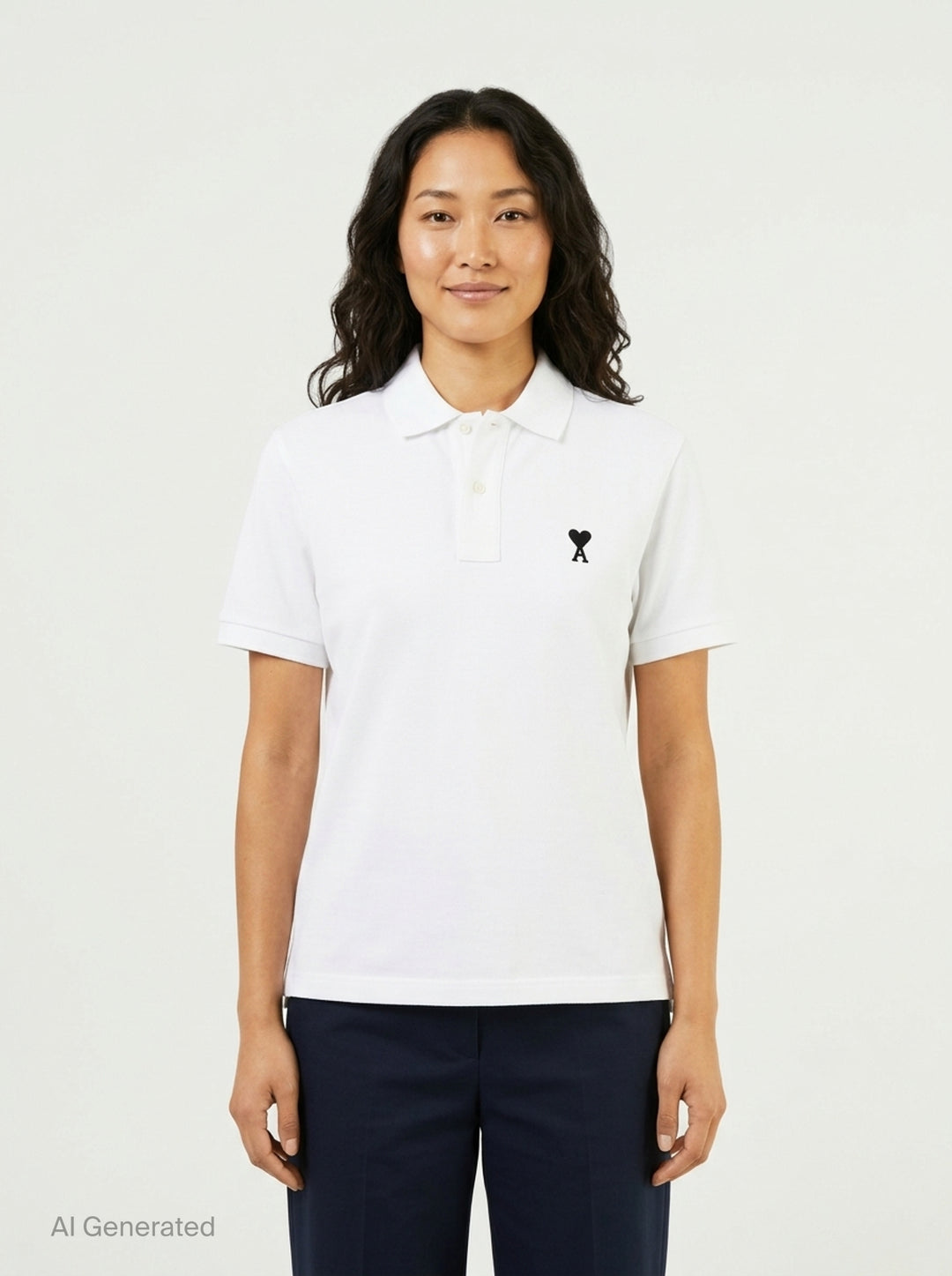 Ami Alexandre Mattiussi heather grey piqué polo shirt with Ami de Cœur embroidered heart-A logo on the chest and two-button placket - front