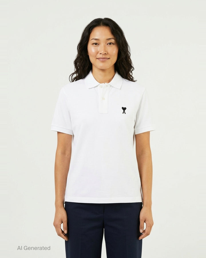 Ami Alexandre Mattiussi heather grey piqué polo shirt with Ami de Cœur embroidered heart-A logo on the chest and two-button placket - front