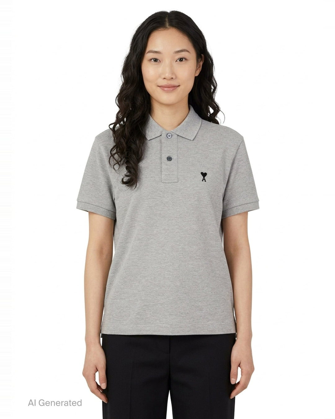 Ami Alexandre Mattiussi heather grey piqué polo shirt with Ami de Cœur embroidered heart-A logo on the chest and two-button placket - front
