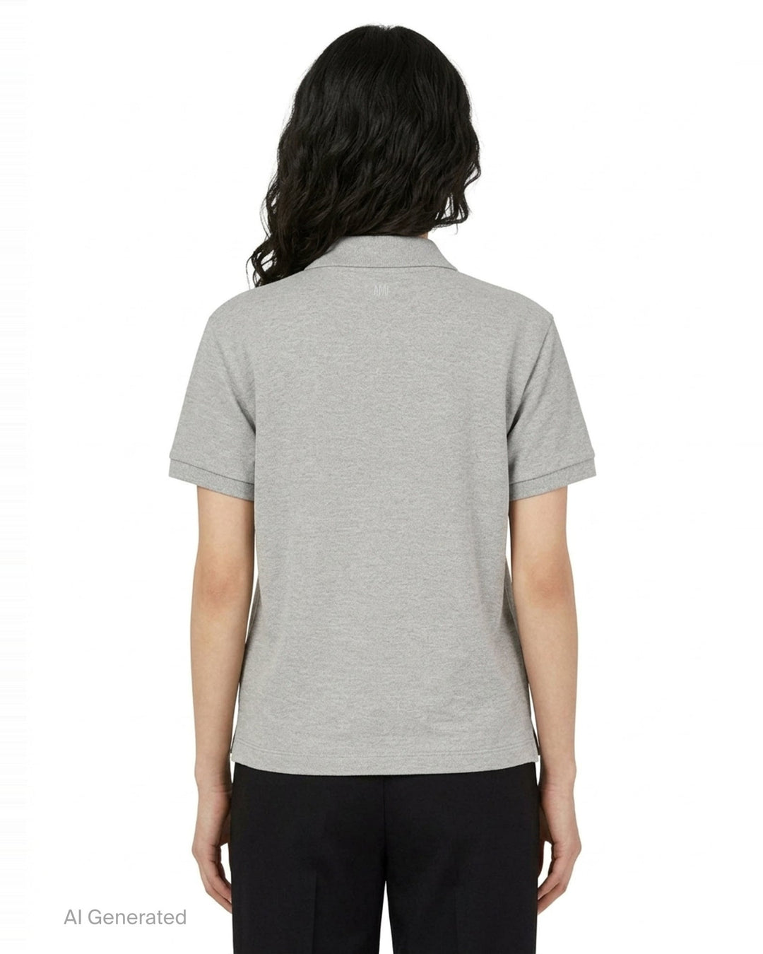 Ami Alexandre Mattiussi heather grey piqué polo shirt with Ami de Cœur embroidered heart-A logo on the chest and two-button placket - back