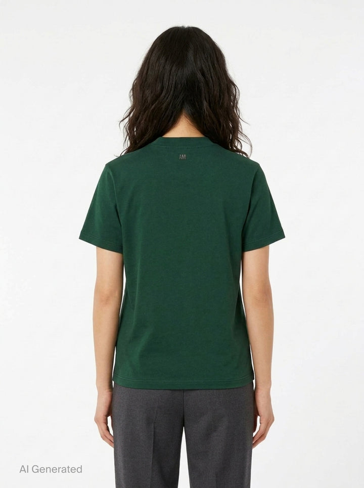 AMI Alexandre Mattiussi forest green short sleeve T-shirt with tonal black Ami de Cœur embroidered logo on the chest and crew neckline - back