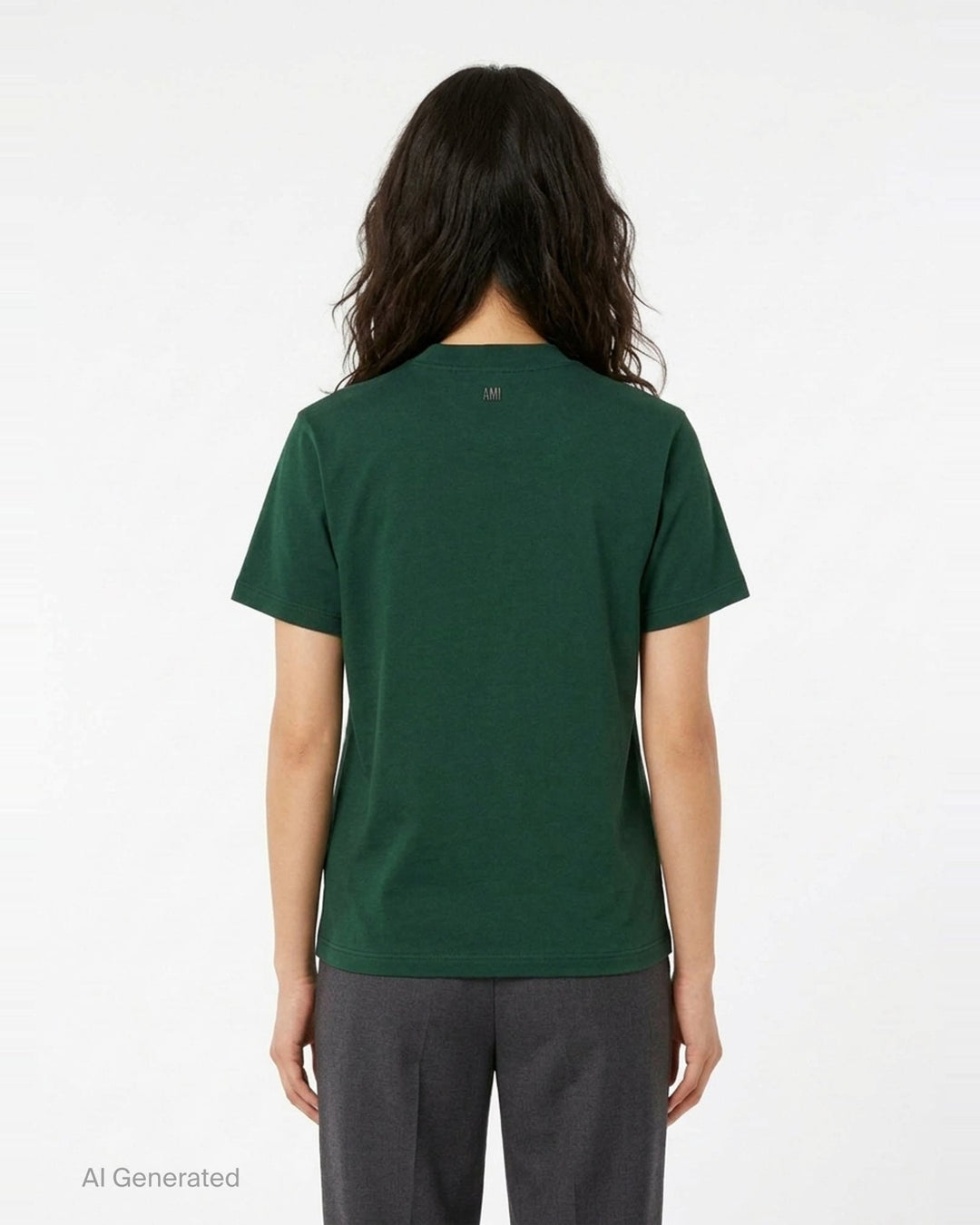 AMI Alexandre Mattiussi forest green short sleeve T-shirt with tonal black Ami de Cœur embroidered logo on the chest and crew neckline - back