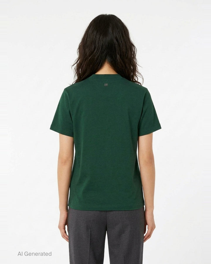 AMI Alexandre Mattiussi forest green short sleeve T-shirt with tonal black Ami de Cœur embroidered logo on the chest and crew neckline - back