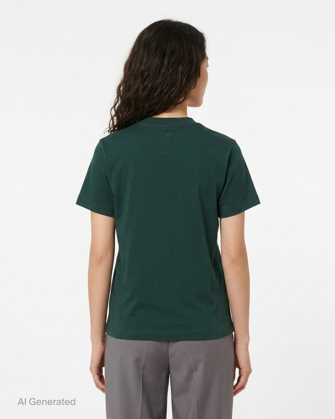 AMI forest green short-sleeve crew neck T-shirt with a small black Ami de Cœur embroidered logo at the chest - back