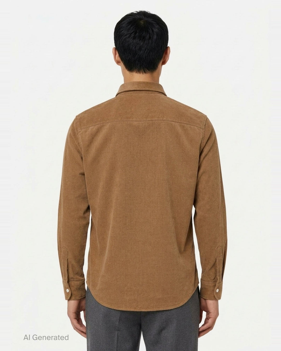 AMI Alexandre Mattiussi fine-wale corduroy button-down shirt in camel with embroidered Ami de Cœur logo at the chest and button-down collar - back