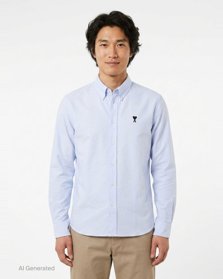 Contrasted Button-Down Collar Long Sleeve Shirt | AMI Paris | Club21 - front