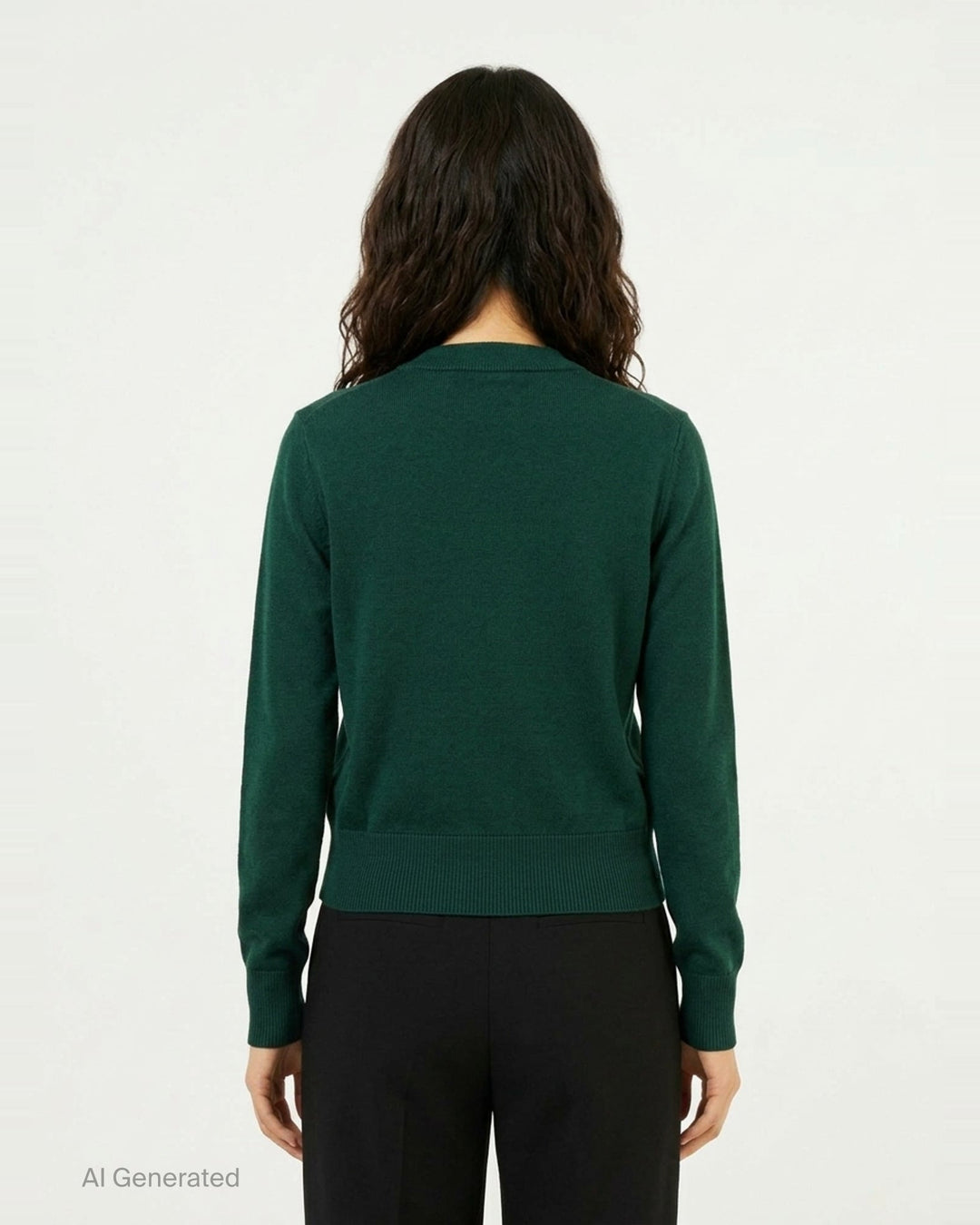 AMI Alexandre Mattiussi forest green crewneck cardigan with dark button-front fastening, ribbed trim, and Ami de Cœur embroidered motif on the chest - back