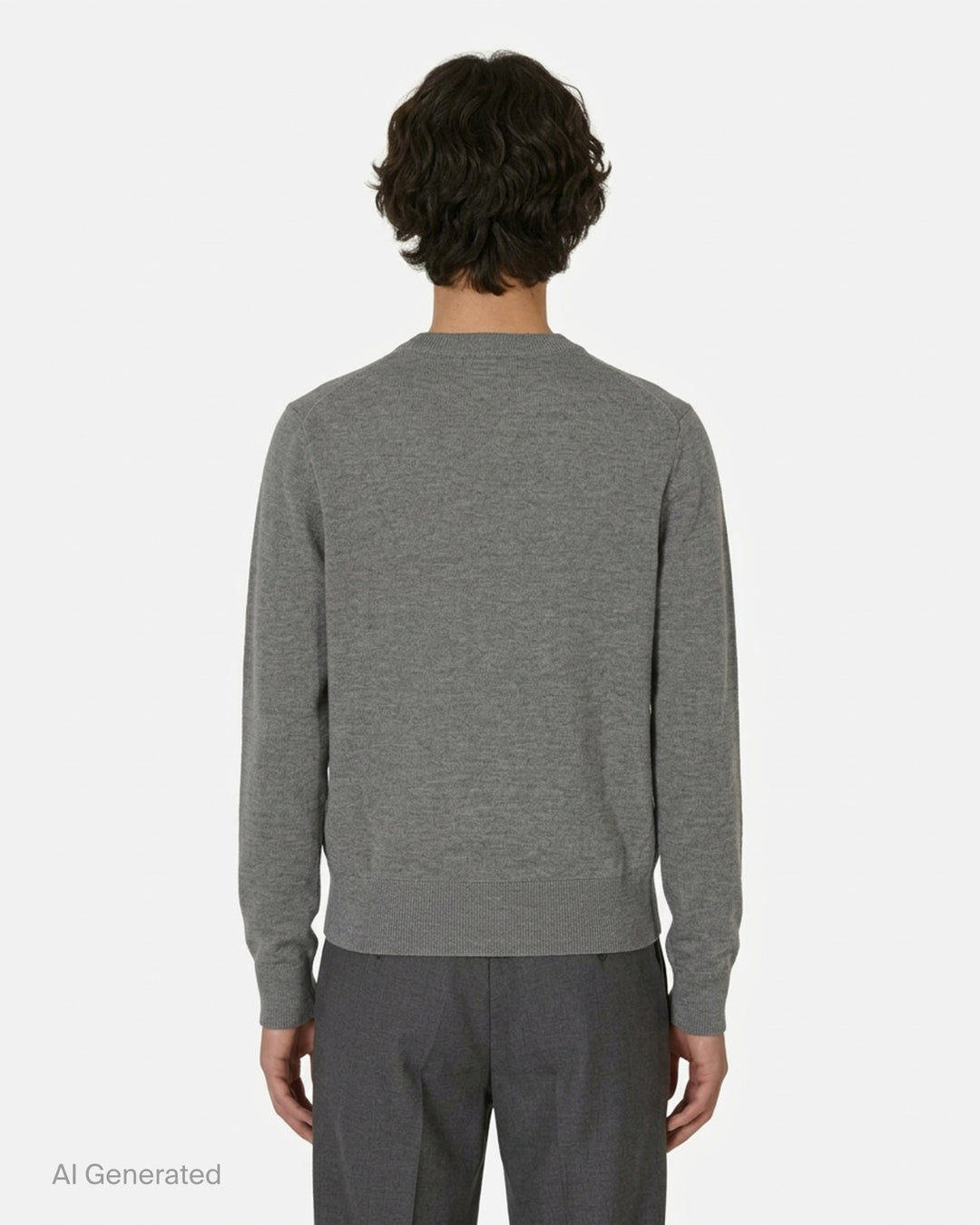 AMI heather grey crewneck sweater with embroidered black Ami de Coeur heart logo on the chest - back
