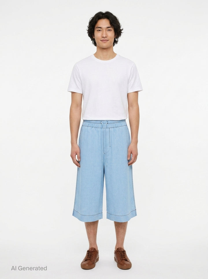 Elasticated Wide-Leg Bermuda Shorts | AMI | Club21 - front