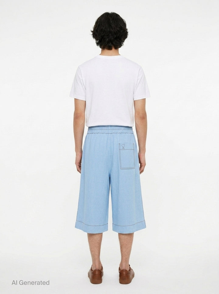 Elasticated Wide-Leg Bermuda Shorts | AMI | Club21 - back