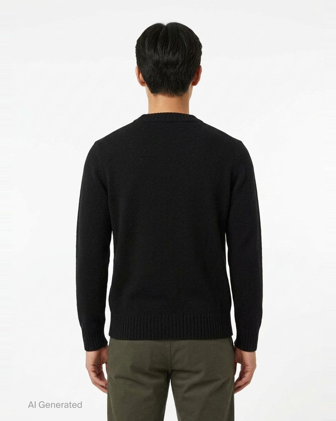 AMI Tonal Crewneck Sweater in black with ribbed collar, cuffs, and hem — front view - back