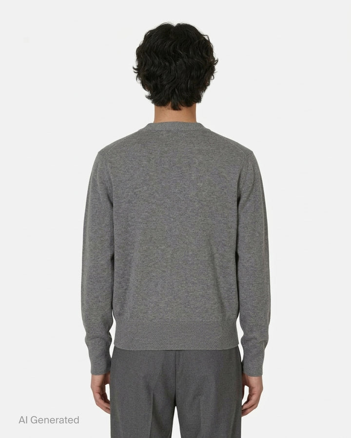 AMI Alexandre Matiussi camel V-neck cardigan with dark tonal button fastening and Ami de Cœur logo embroidery on the chest - back