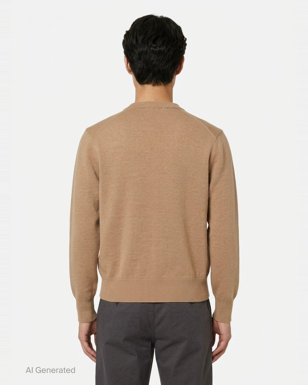 AMI Alexandre Matiussi camel V-neck cardigan with dark tonal button fastening and Ami de Cœur logo embroidery on the chest - back