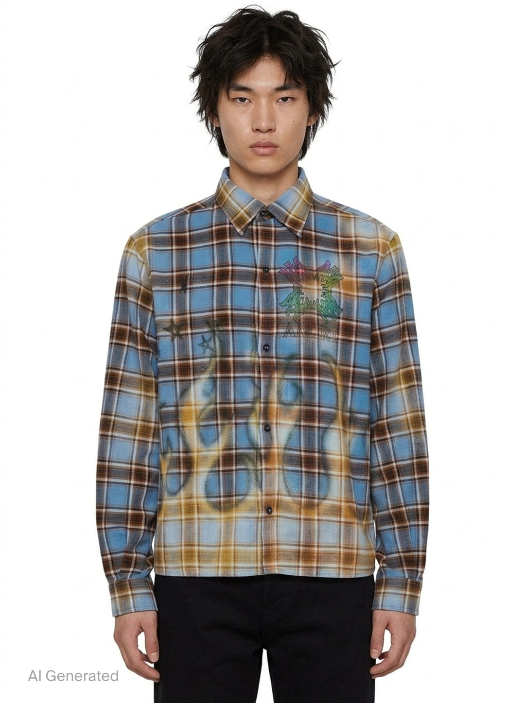 Quad Bleached Flannel Long Sleeve Shirt | Amiri | Club21 - front