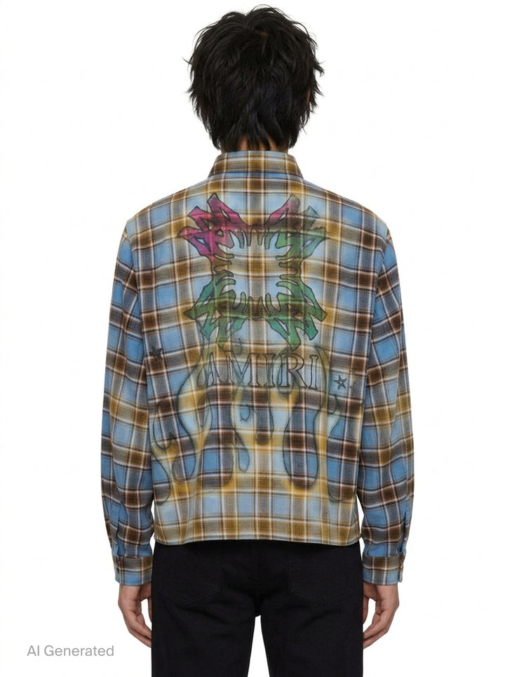Quad Bleached Flannel Long Sleeve Shirt | Amiri | Club21 - back