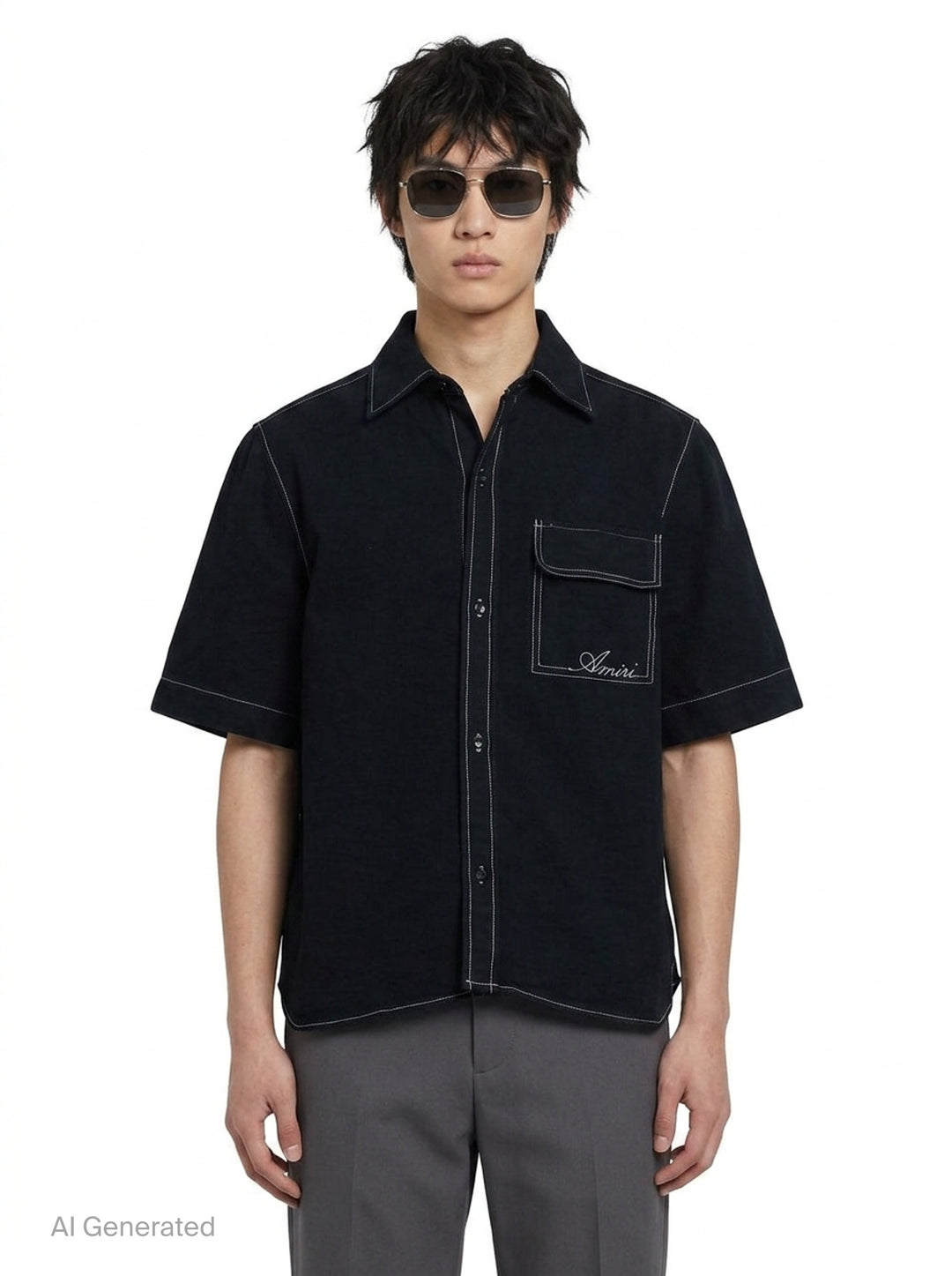Script Linen Short Sleeve Shirt | Amiri | Club21 - front