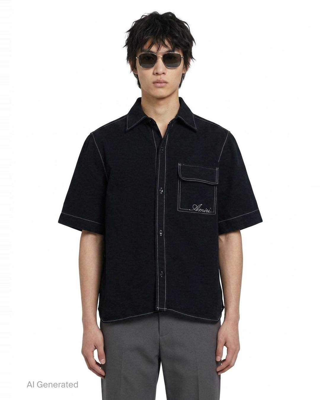 Script Linen Short Sleeve Shirt | Amiri | Club21 - front