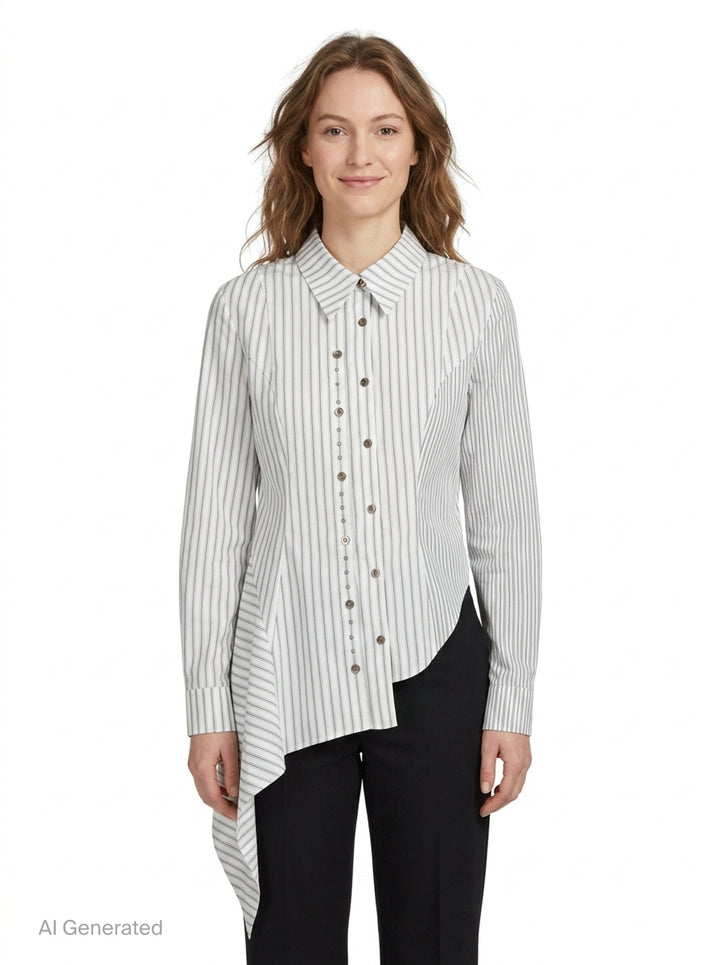 Asymmetric Studded Stripe Shirt | Andersson Bell | Club21 - front