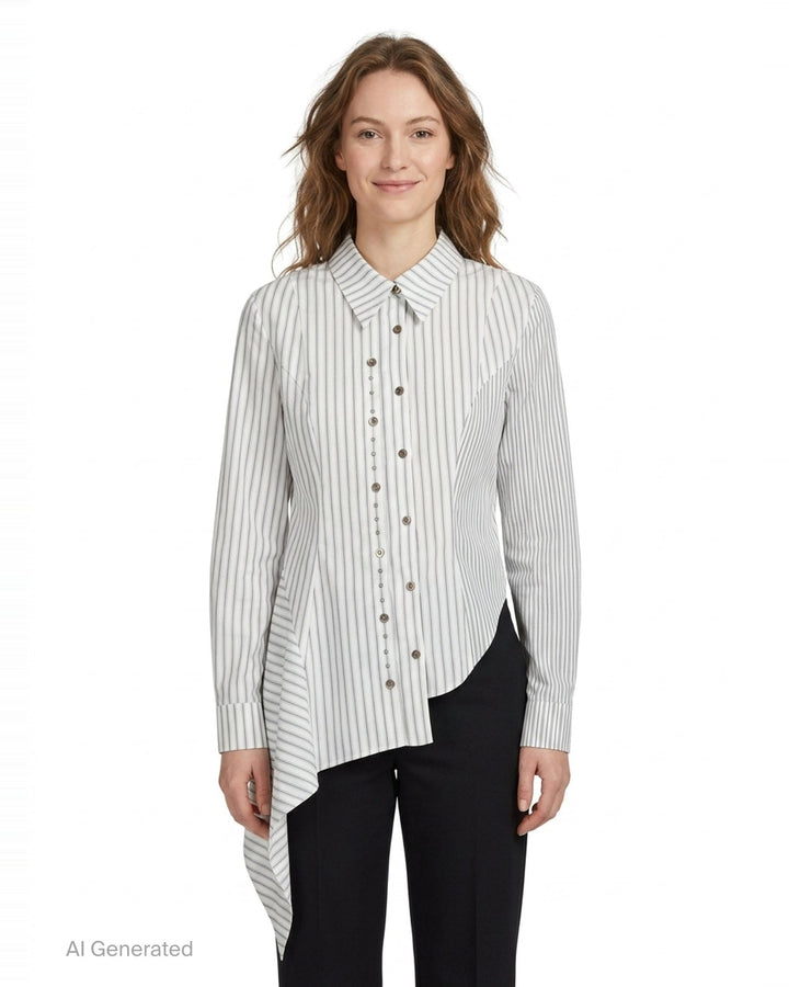 Asymmetric Studded Stripe Shirt | Andersson Bell | Club21 - front