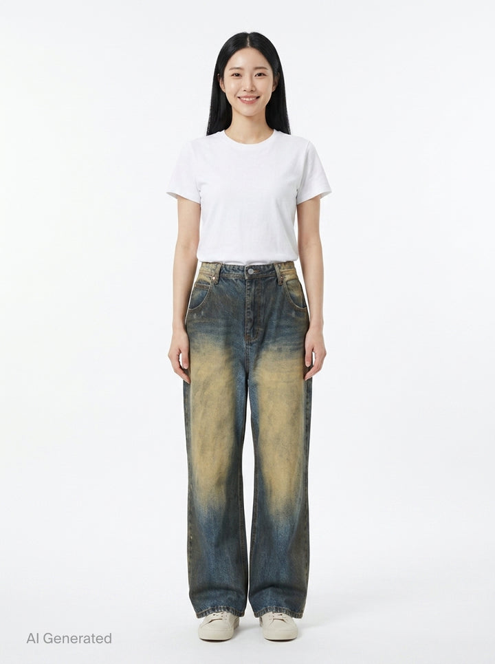 Coated Blue Wide-Leg Jeans | Andersson Bell | Club21 - front