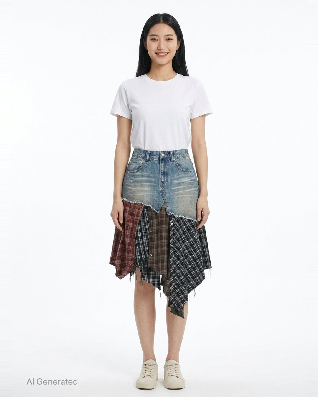 Denim Plaid Patchwork Skirt | Andersson Bell | Club21 - front