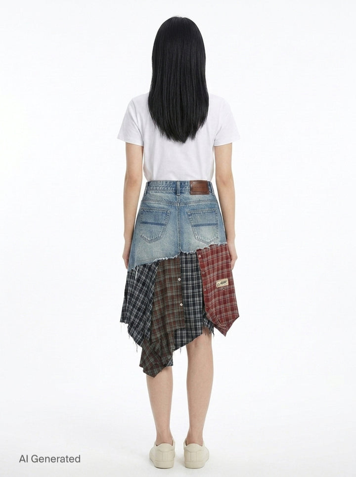 Denim Plaid Patchwork Skirt | Andersson Bell | Club21 - back