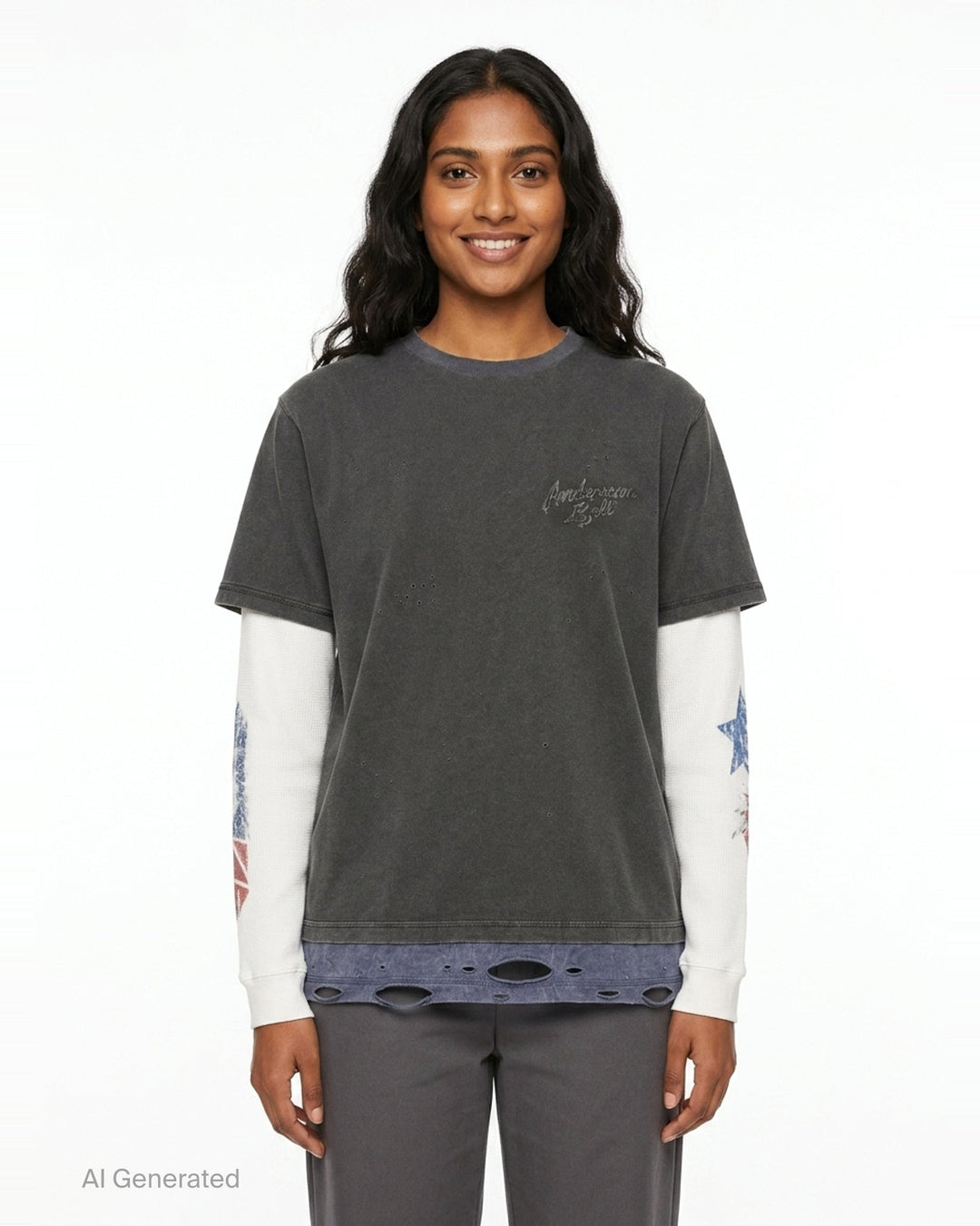 Distressed Layered Long Sleeve Tee | Andersson Bell | Club21 - front