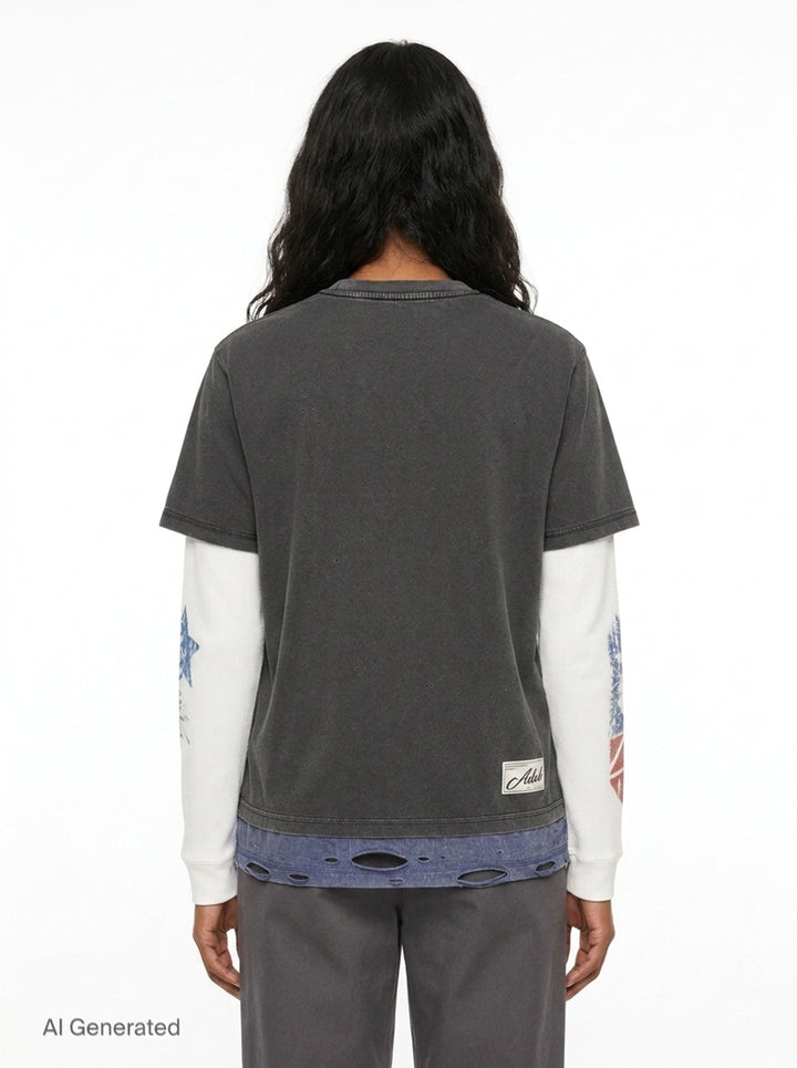 Distressed Layered Long Sleeve Tee | Andersson Bell | Club21 - back