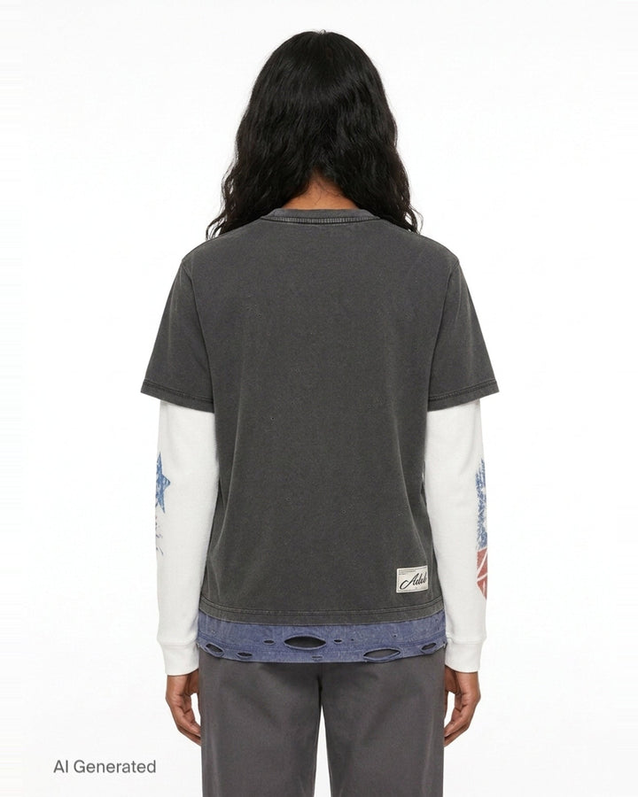 Distressed Layered Long Sleeve Tee | Andersson Bell | Club21 - back