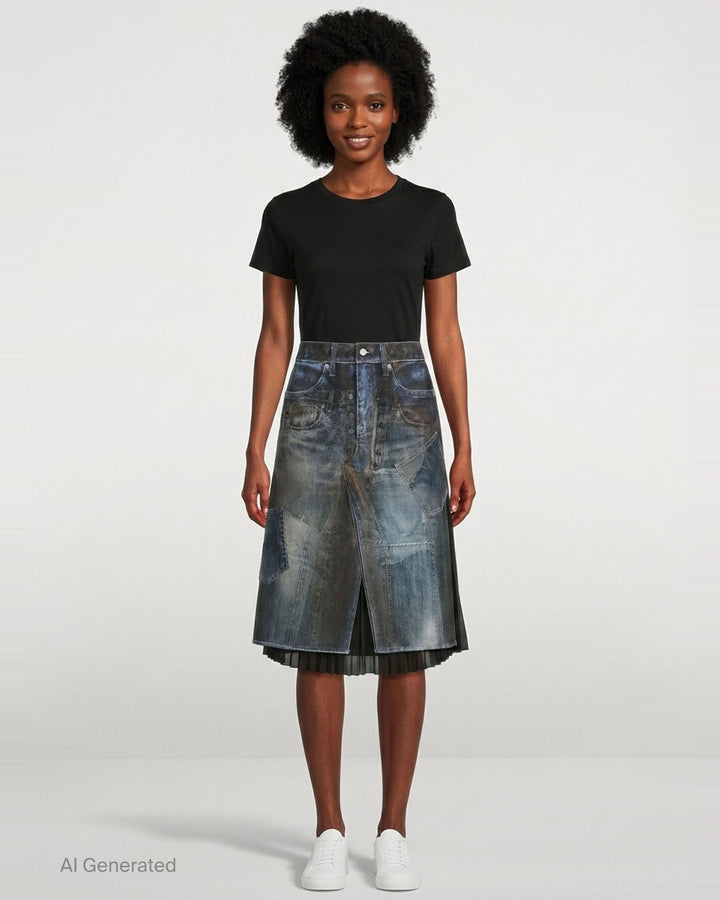 Illusion Patchwork Denim Skirt | Andersson Bell | Club21 - front