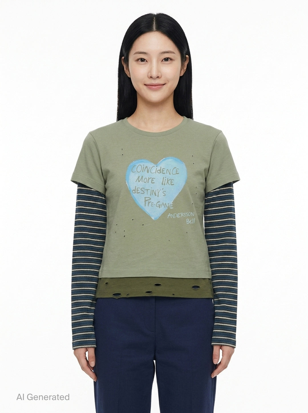 Layered Heart Message Long Sleeve Tee | Andersson Bell | Club21 - front