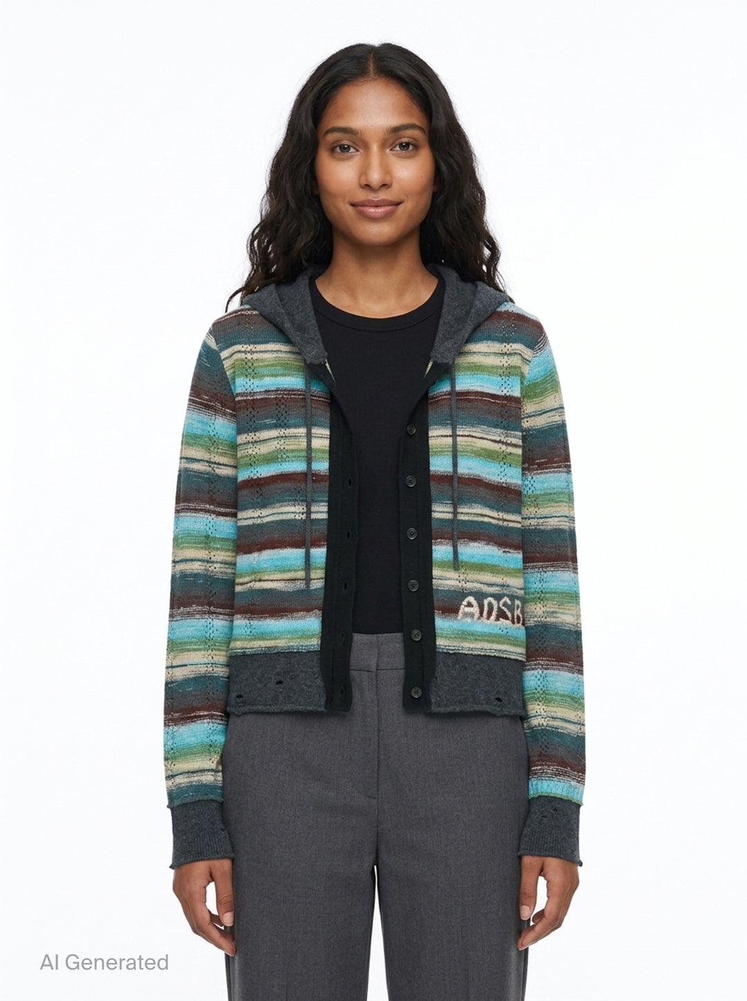 Layered Multi-Stripe Hooded Cardigan | Andersson Bell | Club21 - front