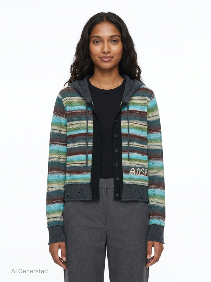 Layered Multi-Stripe Hooded Cardigan | Andersson Bell | Club21 - front