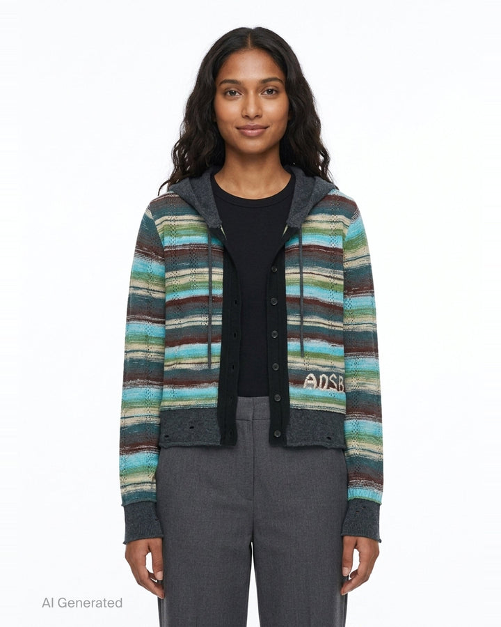 Layered Multi-Stripe Hooded Cardigan | Andersson Bell | Club21 - front