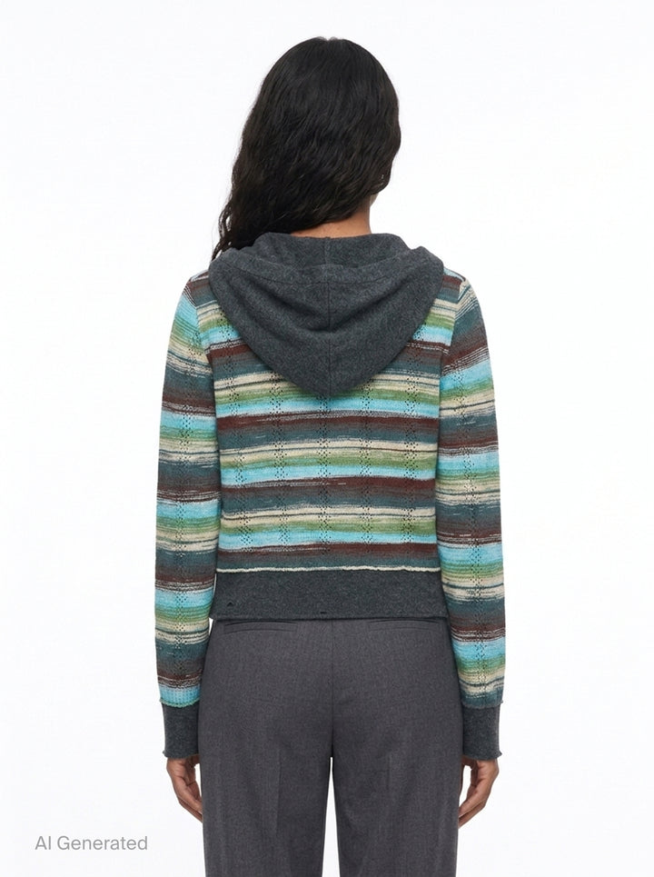 Layered Multi-Stripe Hooded Cardigan | Andersson Bell | Club21 - back
