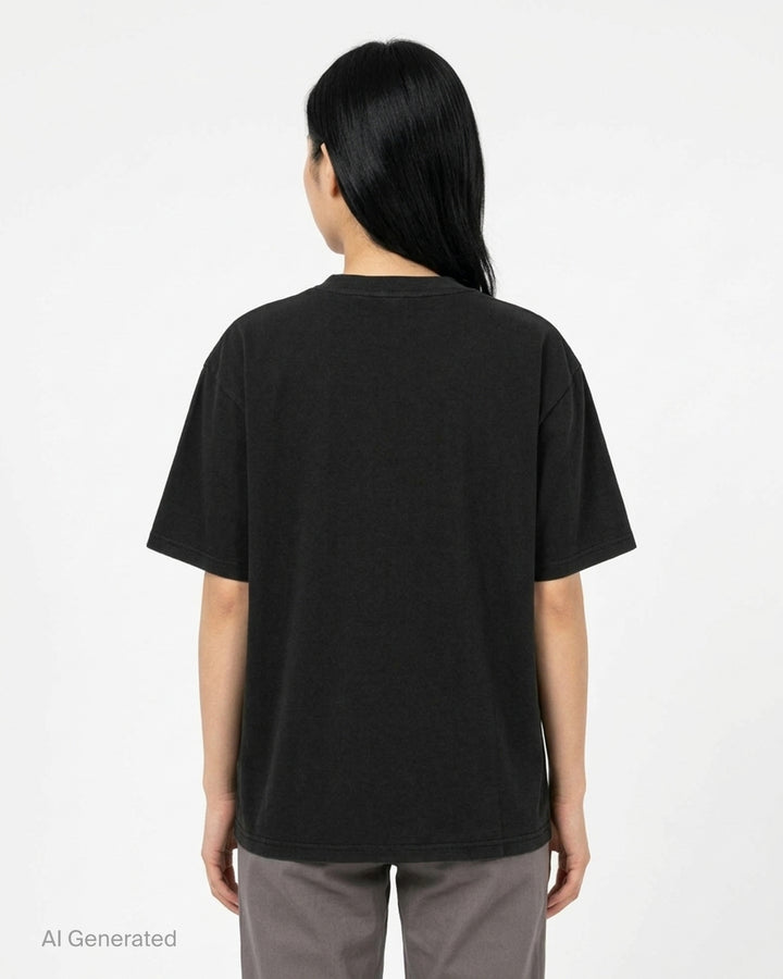 Ashley Williams black oversized crew neck tee with a Casper-inspired ghost graphic and 'Back To Say Smoking Is Not Your Friend!' slogan printed on the chest - back