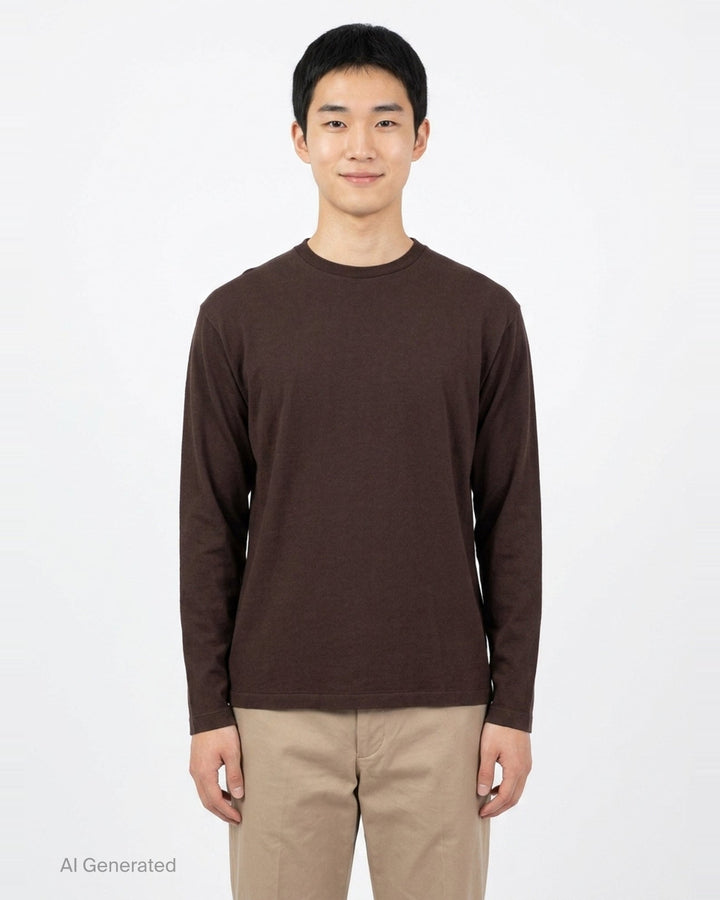 Brushed Organic Cotton Long Sleeve Tee | Auralee | Club21 - front