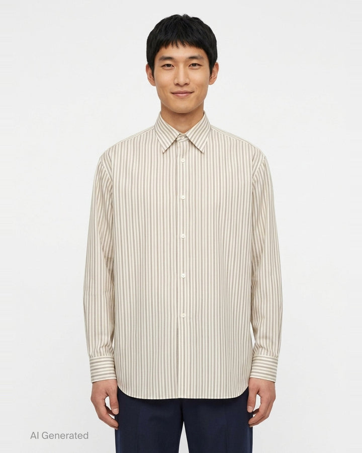 Cotton Silk Stripe Long Sleeve Shirt | Auralee | Club21 - front